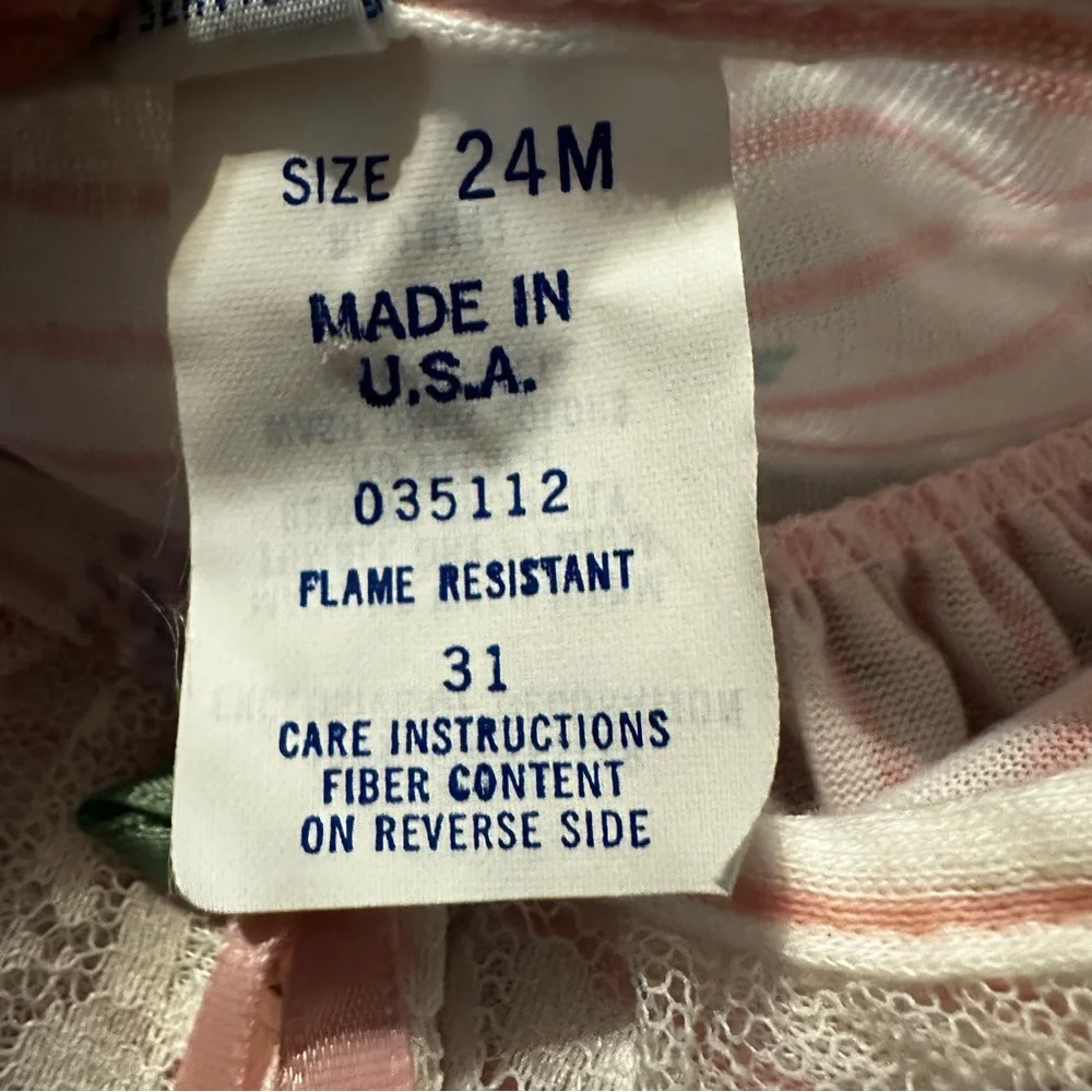 Nursery Rhyme Vintage Girls Pink Striped Floral Lace Footed Sleeper 24M USA Made